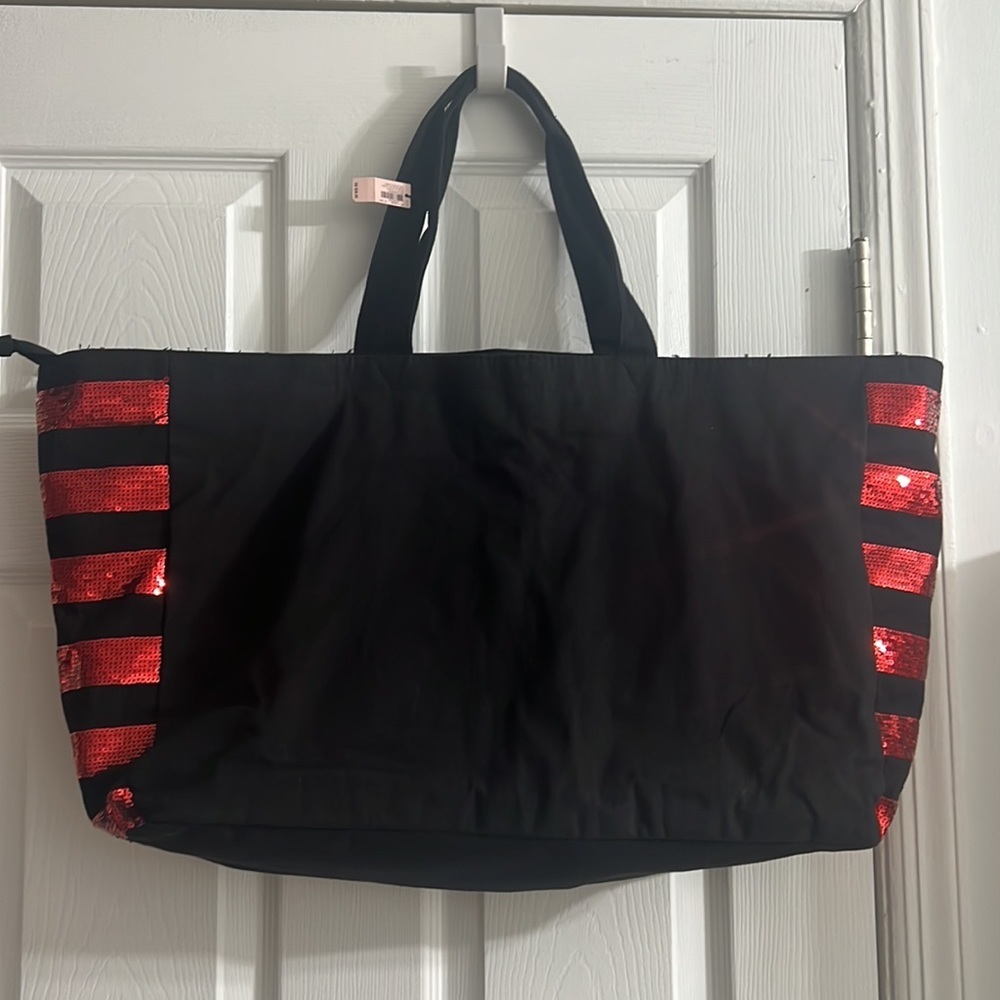 Victorias secrete tote bag beach bag red sequins cute black and red tote bag.nwt - Picture 7 of 16